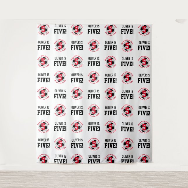 Fußball 5th Birthday Boys | Wiederholung der Schri Wandteppich (Vorderseite)