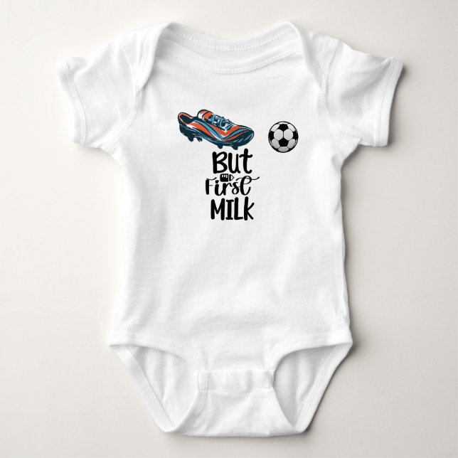 Fußball, aber erste Milch niedlich und lustig Baby Strampler (Vorderseite)