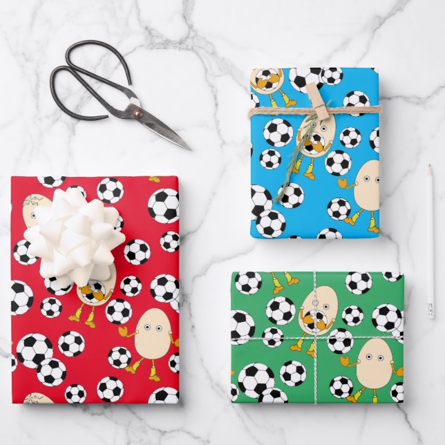 Fußball-Äghead-Muster Geschenkpapier Set (Vorderseite)