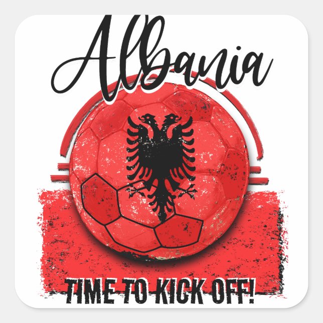 Fußball Albanienflagge, Fußballfan Quadratischer Aufkleber (Vorderseite)