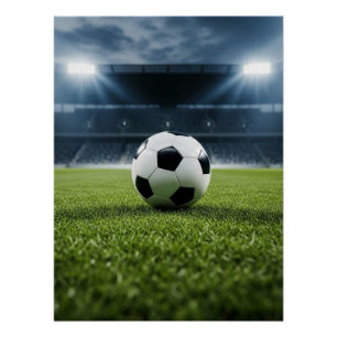 Fußball auf dem Grasfeld unter dem Licht des Stadi Poster