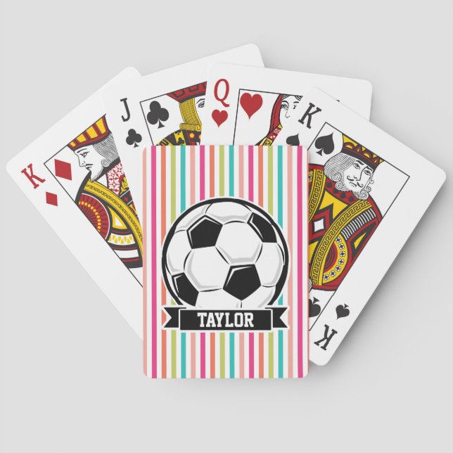 Fußball auf farbenfrohen Streifen Spielkarten (Rückseite)