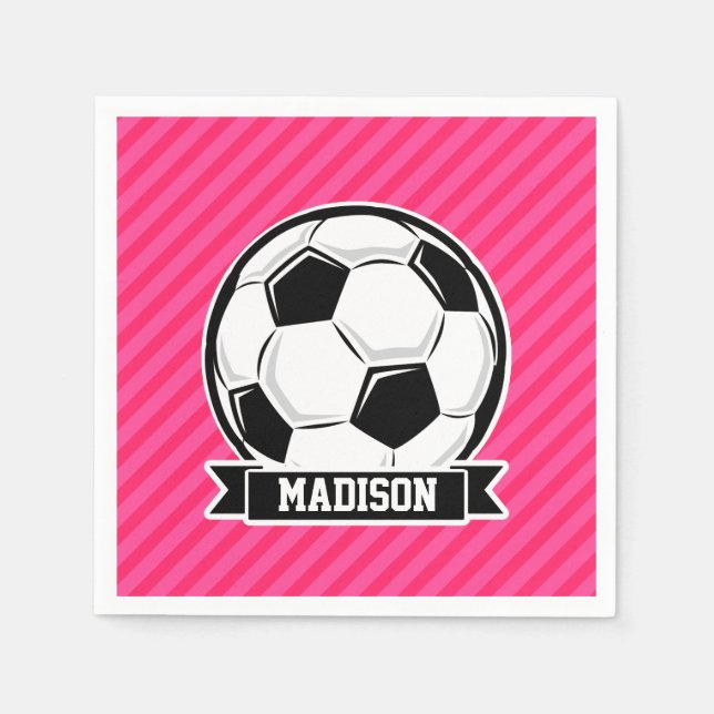 Fußball auf Neon Pink Streifen Serviette (Vorderseite)