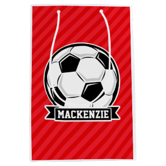 Fußball auf roten Diagonalstreifen Mittlere Geschenktüte