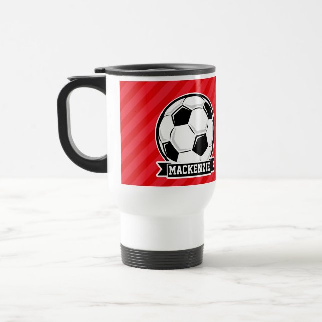 Fußball auf roten Diagonalstreifen Reisebecher (Links)