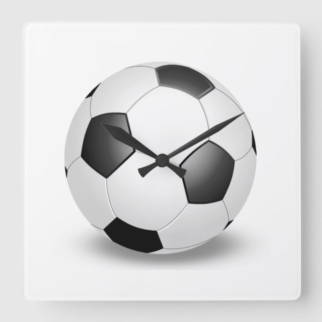 Fußball auf Weiß Quadratische Wanduhr (Vorderseite)