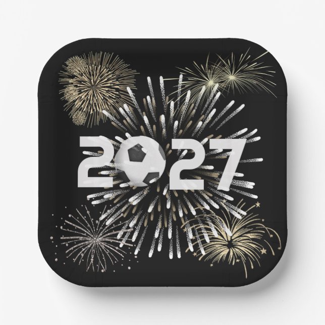 Fußball-Ball 2026 Silvester-Party Pappteller (Vorderseite)