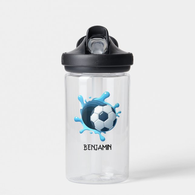 Fußball Ball Blauer Personalisierter Name Wasser F Trinkflasche (Vorne)