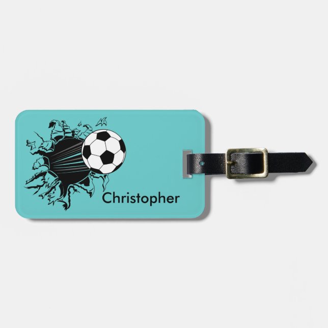Fußball-Ball, der heraus personalisiertes sprengt Gepäckanhänger (Vorderseite horizontal)