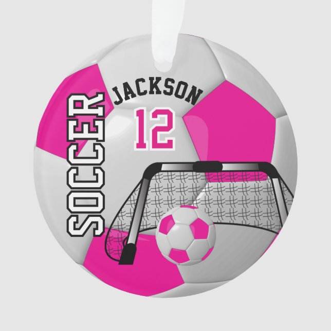 ⚽ Fußball-Ball in Weiß und Heiß rosa Ornament (Vorderseite)