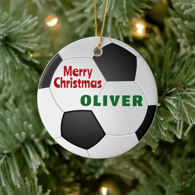 Fußball Ball Individuelle Name Frohe Weihnachten Keramik Ornament (Baum)