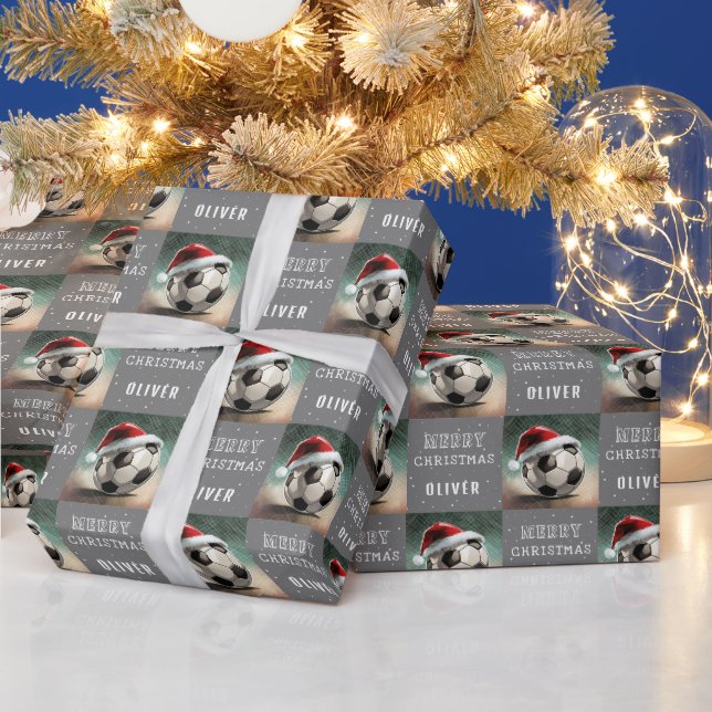 Fußball Ball mit Weihnachtsmannmütze Spaß Weihnach Geschenkpapier (Feiertage)