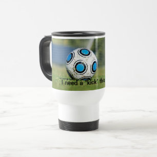 Fußball-Ball mit Ziel, braucht ein wenig Kick, Reisebecher