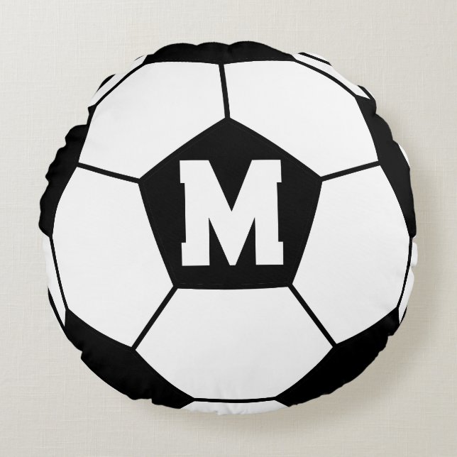 Fußball-Ball-Monogramm Rundes Kissen (Vorderseite)