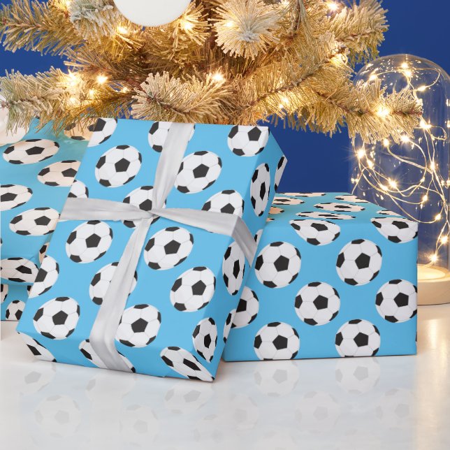 Fußball-Ball-Muster blau Geschenkpapier (Feiertage)