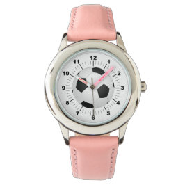 Fußball-Ball, rosa Lederband für Kinder Armbanduhr
