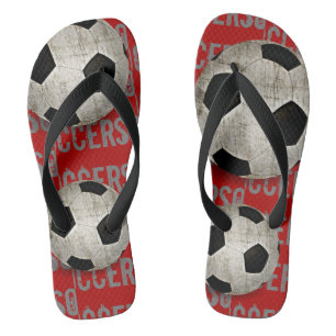 Fußball-Ball rot und schwarz Spaß Flip Flops