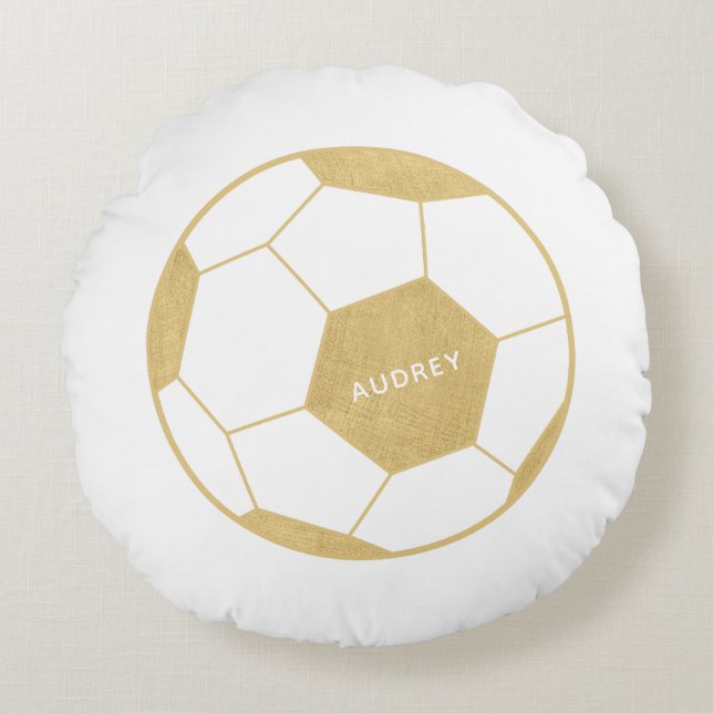 Fußball Ball Sportgeschenk Custom Gold Rundkissen Rundes Kissen (Vorderseite)