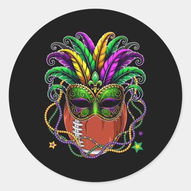 Fußball-Ball tragen Mardi Gras Masked Beads Funn Runder Aufkleber (Vorderseite)