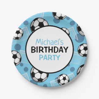Fußball-Ball und Goal Blue Personalisiert Paper Pl Pappteller