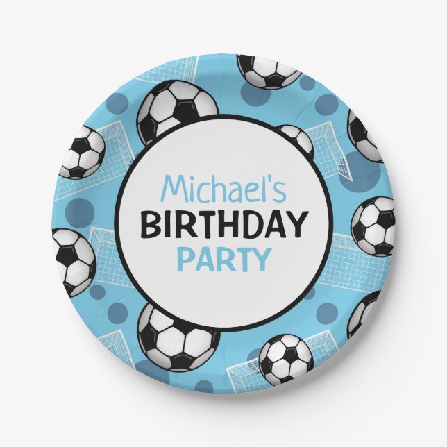 Fußball-Ball und Goal Blue Personalisiert Paper Pl Pappteller (Vorderseite)