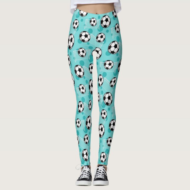 Fußball-Ball und Ziel-aquamarine Muster-Leggings Leggings (Vorderseite)