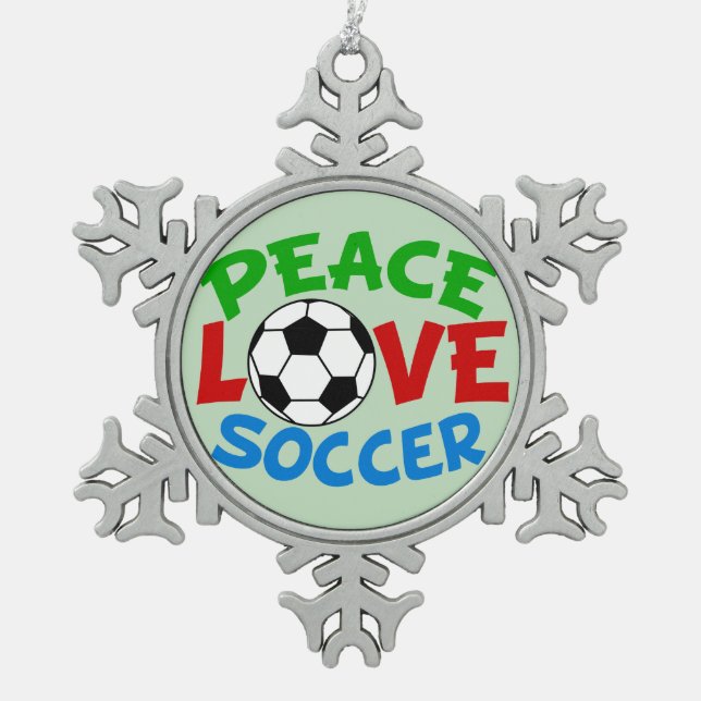 Fußball Ball Weihnachtsgrün Schneeflocken Zinn-Ornament (Vorderseite)