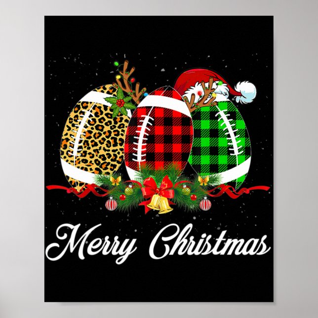 Fußball Ball Weihnachtsleopard Red Kariert Santa H Poster (Vorne)