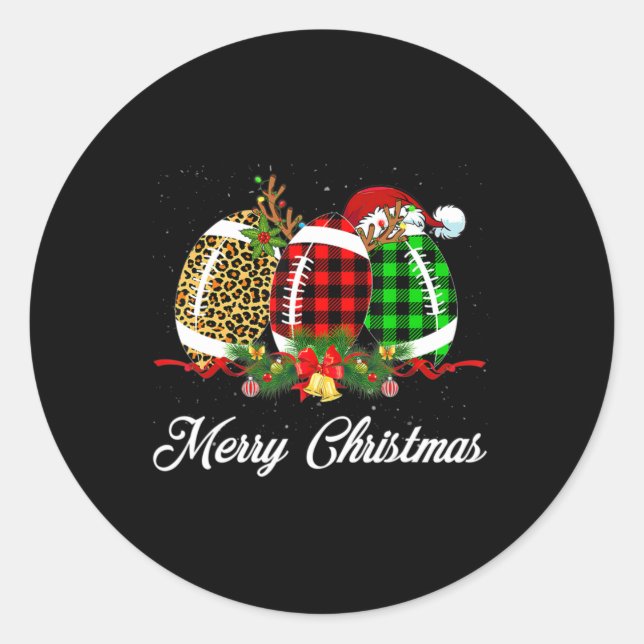 Fußball Ball Weihnachtsleopard Red Kariert Santa H Runder Aufkleber (Vorderseite)