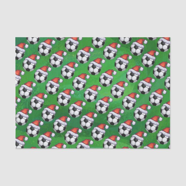 Fußball-Ball-Weihnachtsmannmütze auf Grün Seidenpapier (Vorderseite)
