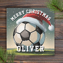 Fußball Ball Weihnachtsmannmütze Frohe Weihnachten Karte