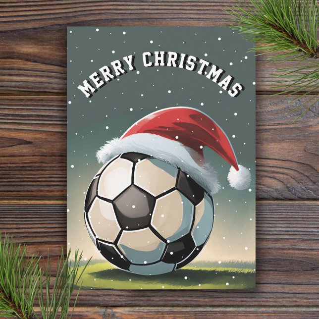 Fußball Ball Weihnachtsmannmütze Frohe Weihnachten Karte (Von Creator hochgeladen)