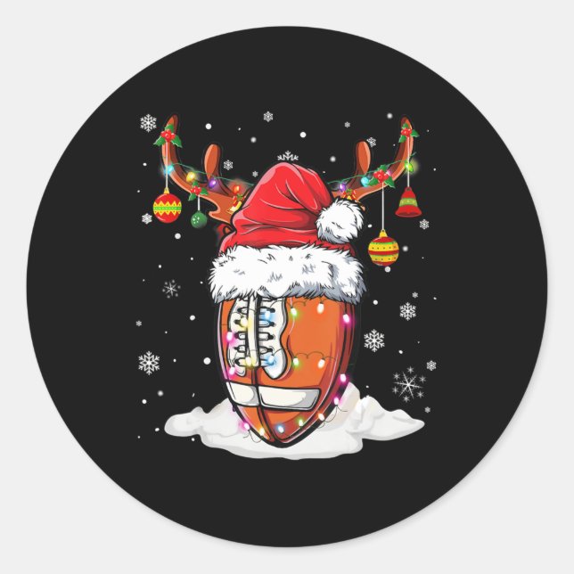 Fußball Ball Weihnachtsmannmütze Rentierleuchten W Runder Aufkleber (Vorderseite)