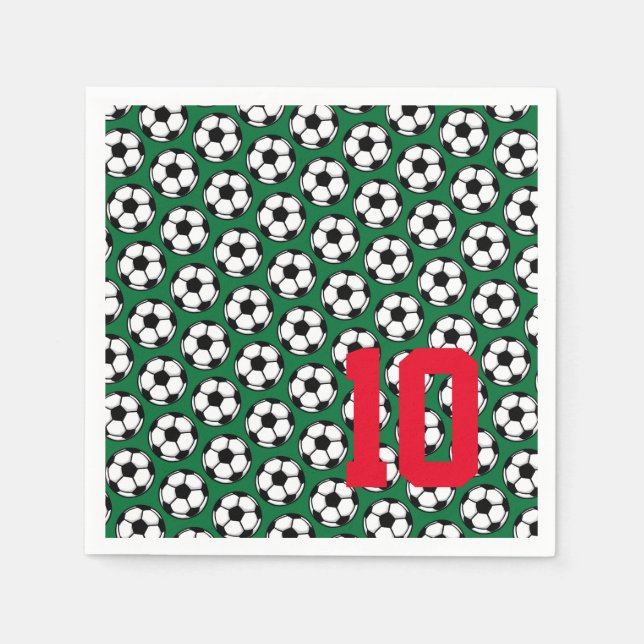 Fußball Ball White Black Green NUMMER Sport Kinder Serviette (Vorderseite)