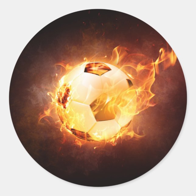 Fußball-Ball zum Feuer Runder Aufkleber (Vorderseite)