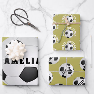 Fußball Bälle Kinder Name Frohe Weihnachten Geschenkpapier Set