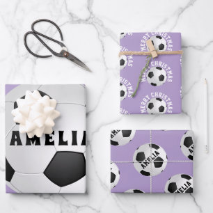 Fußball Bälle Kinder Name Lila Weihnachten Geschenkpapier Set