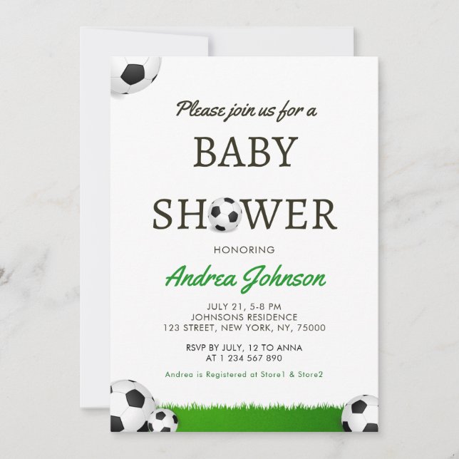 Fußball Balls & Grass Athletic Sports Babydusche Save The Date (Vorderseite)
