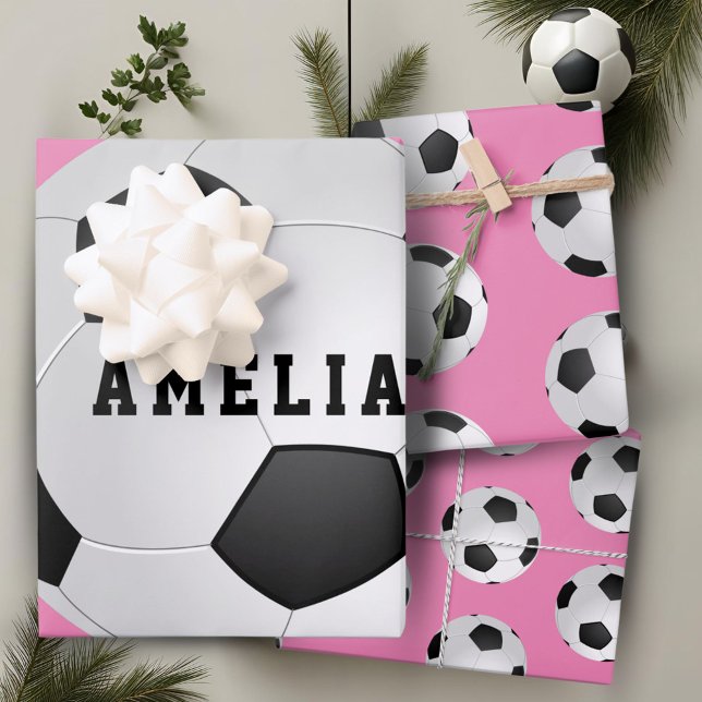 Fußball Balls Kinder Name Rosa Geburtstag Geschenkpapier Set (Von Creator hochgeladen)