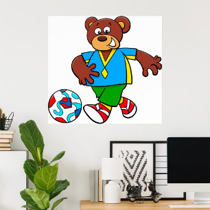 Fußball-Bären spielen Fußball im Sportraum Poster