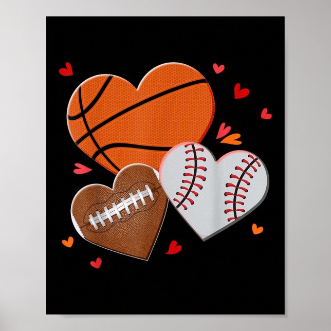 Fußball-Basketball-Baseball-Valentinstag Poster (Vorne)