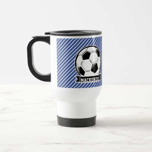 Fußball, Blaue und weiße Streifen, Sport Reisebecher (Links)