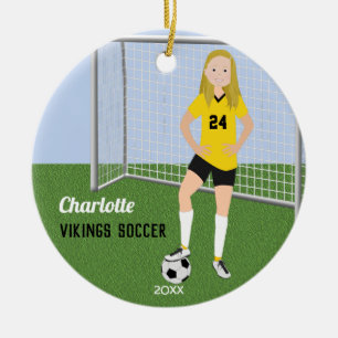 Fußball-Blonde in Gelb und Schwarz Keramik Ornament