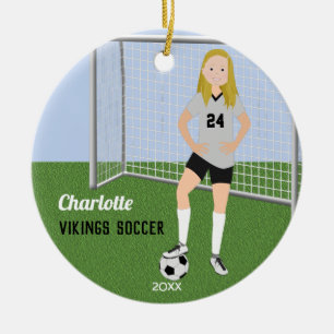 Fußball-Blonde in Grau und Schwarz Keramik Ornament