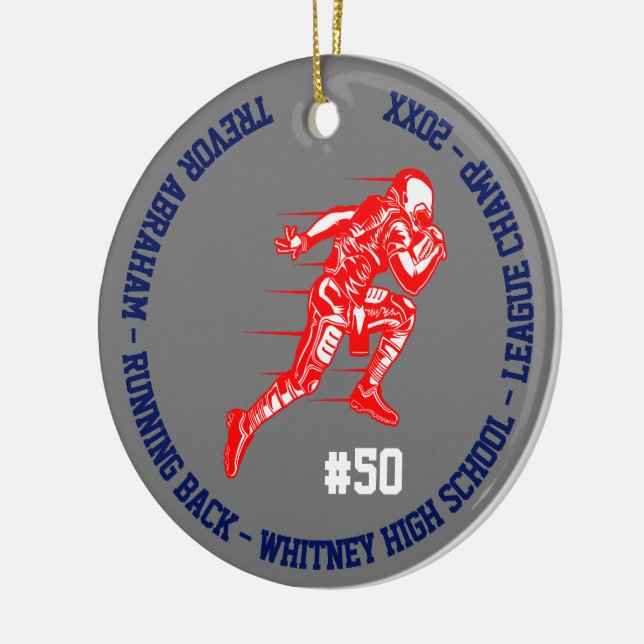 Fußball-Champion Player School Blue Gray Red Keramik Ornament (Links)