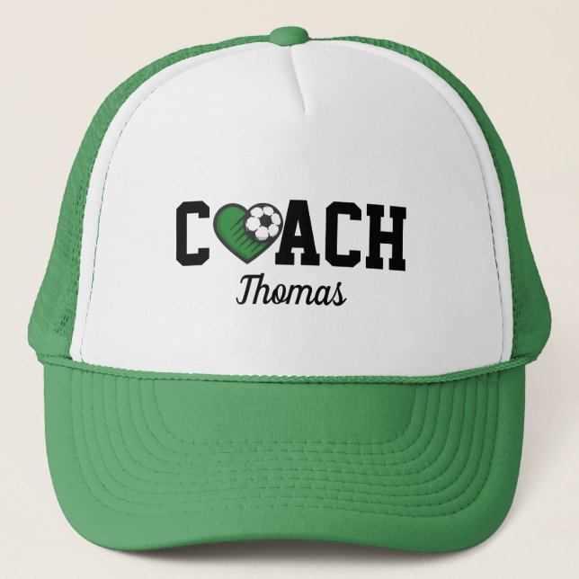 Fußball-Coach Beruflich Name & Herzball Cool Truckerkappe (Vorderseite)