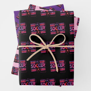 Fußball Damen Geometrische Retro-Typografie Geschenkpapier Set