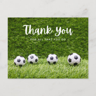Fußball Danke, dass ihr mit dem Ball auf grünem Gr Postkarte