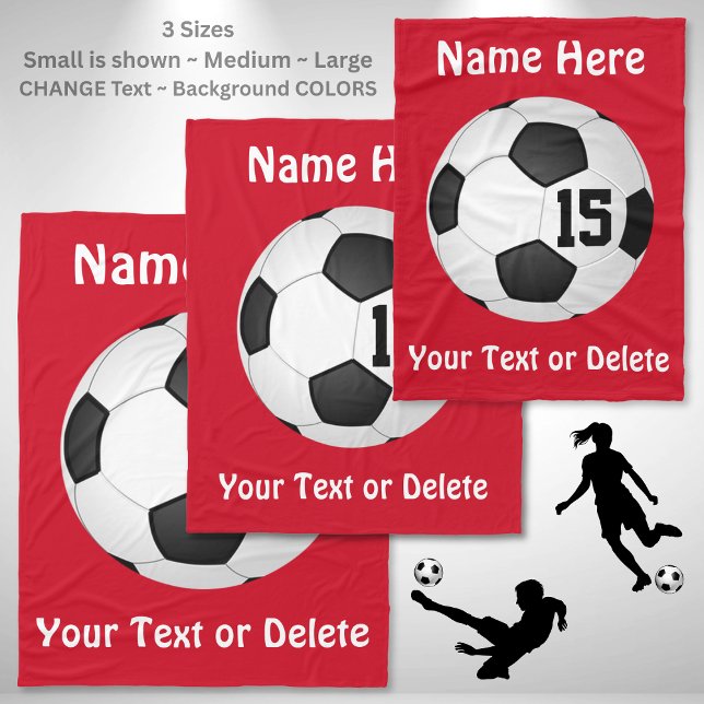 Fußball-Decke mit NAMEN, ZAHL und TEXT Fleecedecke (Soccer senior night gift ideas. Personalised football gifts. Personalized soccer team gifts. Red.)