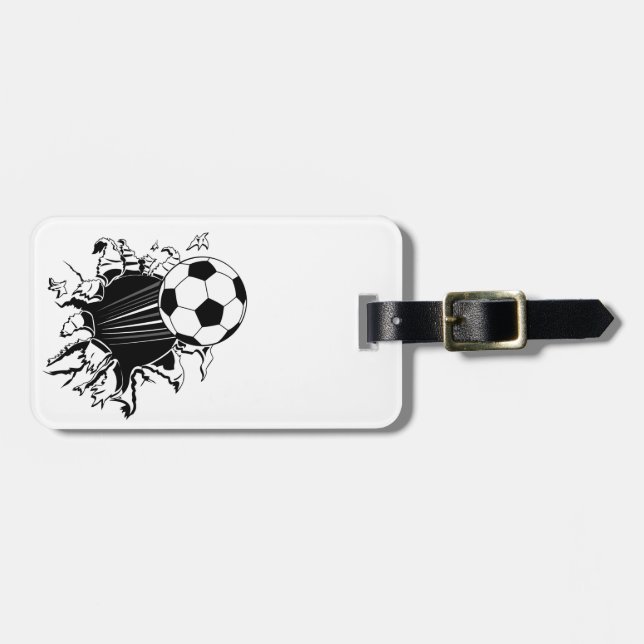 Fußball, der heraus sprengt gepäckanhänger (Vorderseite horizontal)